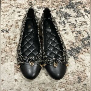 Michael Kors Cap Toe Logo MK Flats Black Bow